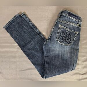 Rock & Republic Jeans Size 4 (27) Medium Wash Embroidered RR Straight Leg